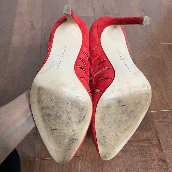 ZARA Red cut-out suede Shoes Pumps heels 37 6.5 - Picture 11 of 11